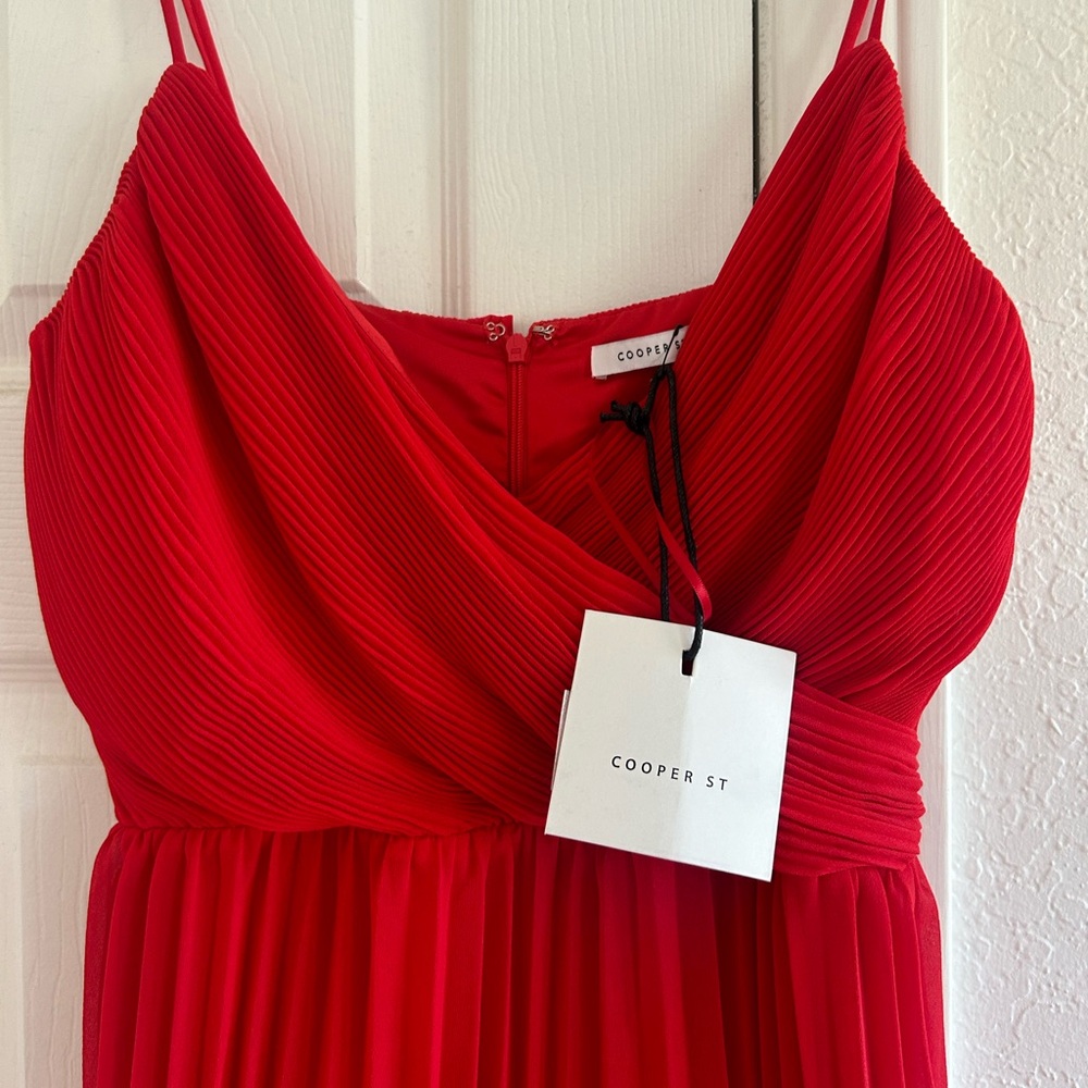 Cooper St. red pleated midi dress